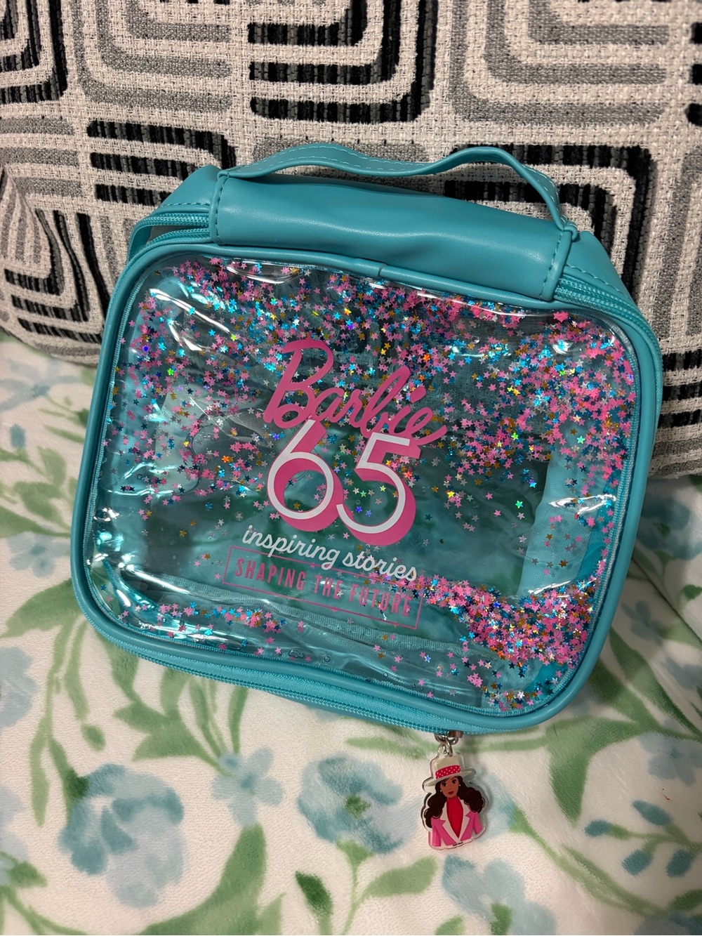 Barbie Teal Glitter Clear Cosmetic Case with Pink Logo